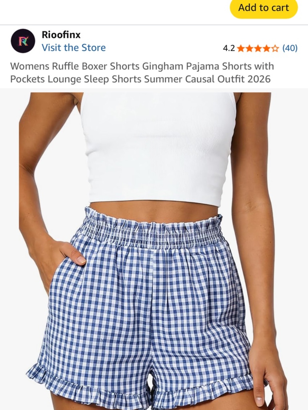 Women's Large Blue Gingham Elastic Waist Shorts